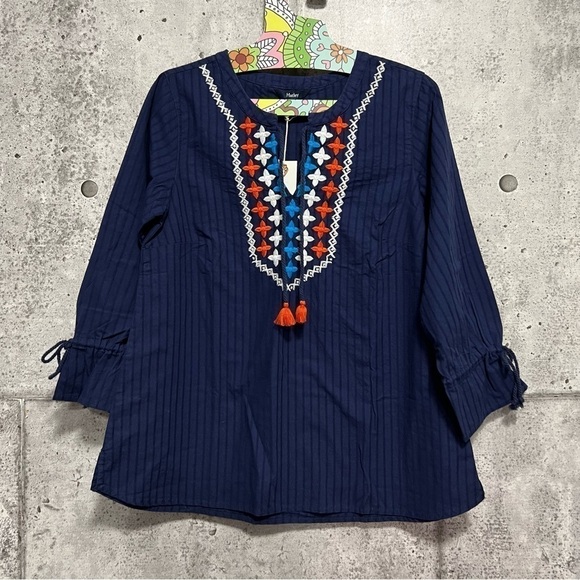 𝅺🆕 Hatley Camila 100% Organic Cotton Boho Stripe Down Embroidered Peasant Blouse - Picture 3 of 9